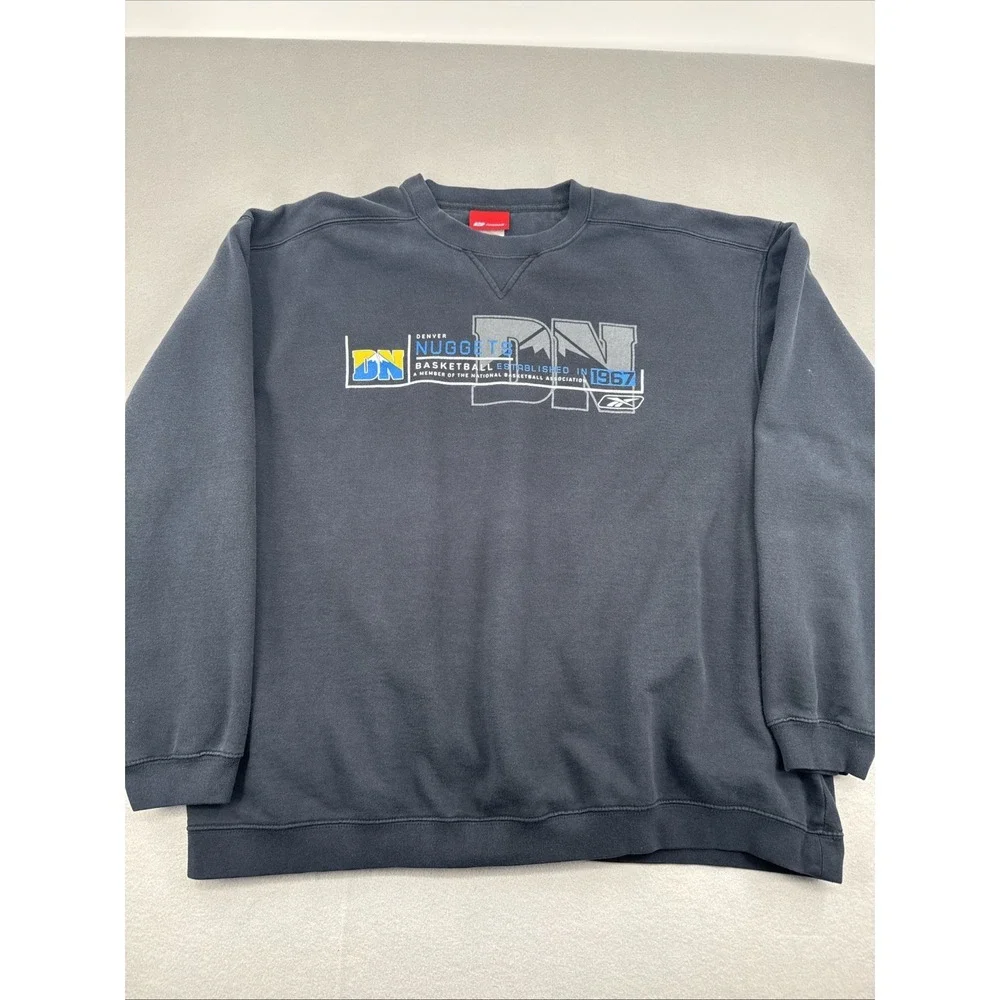 Vintage Reebok Denver Nuggets NBA Crewneck‎ Sweatshirt Blk XL Boxy-Fit Blokecore